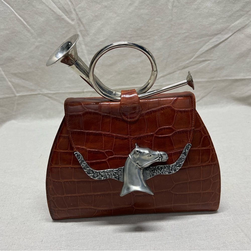 Vintage Brown Crocodile Handbag with Silver Horsehead